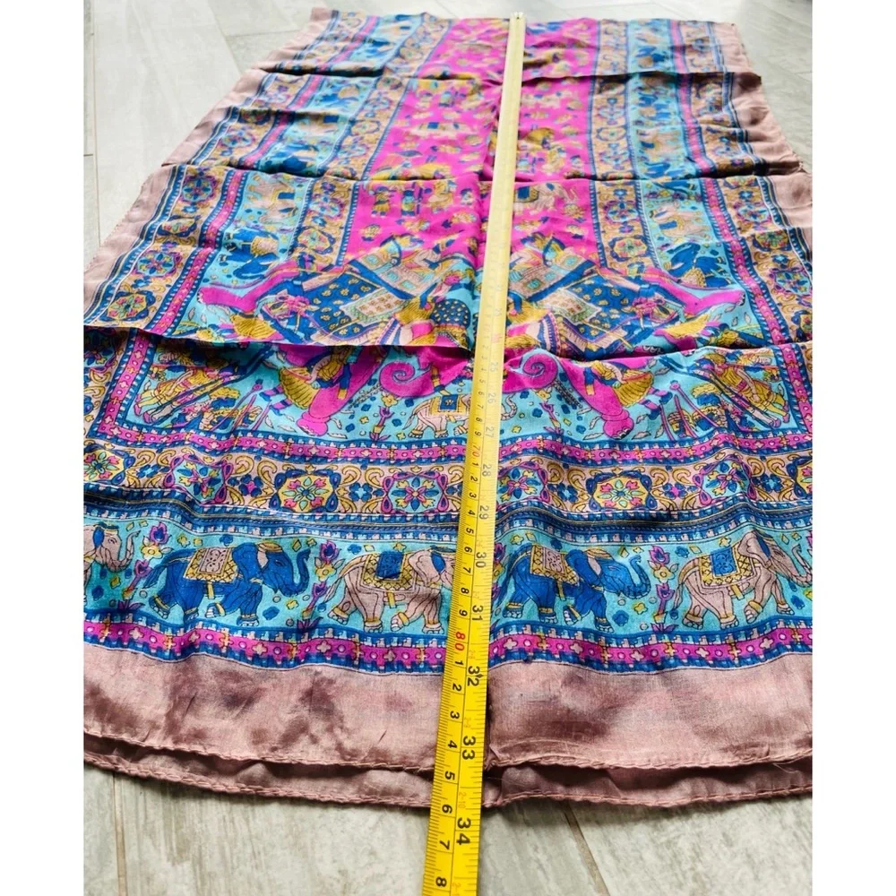 Vintage Genuine Pure Silk Paisley Rainbow Rolled Hem Long Rectangular Men